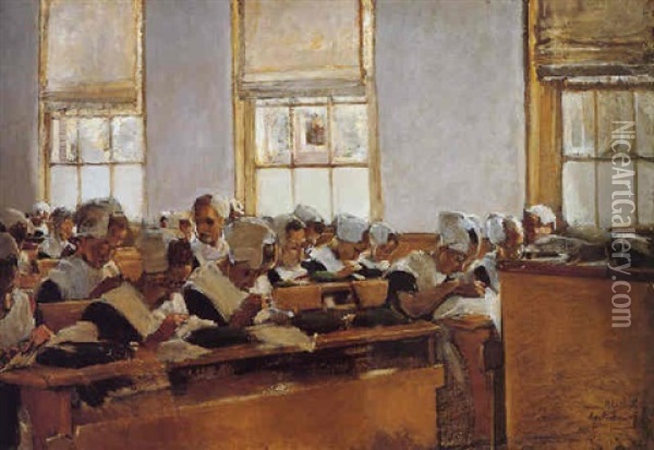 Nahschule - Arbeitssaal Im Amsterdamer Waisenhaus, 1. Fassung Oil Painting - Max Liebermann