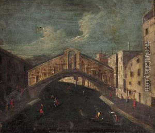 Venice, A View Of The Rialto Bridge Oil Painting - Francesco Albotto