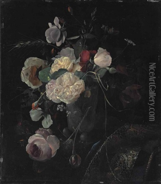Roses In A Vase Oil Painting - Arthur Chaplin