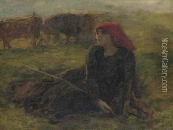 Bergere Dans Un Pre Oil Painting - Jules Breton