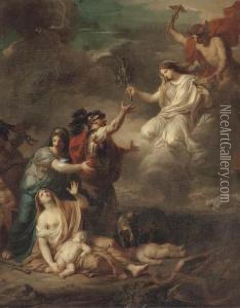 Mercury Delivering Peace To The Victims Of War Oil Painting - Anicet-Charles-Gabriel Lemonnier