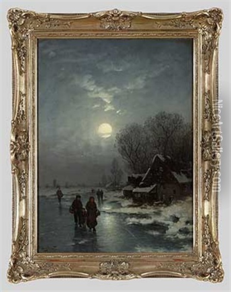 Heimkehr Bei Vollmond Im Winter Oil Painting - Johann Jungblut