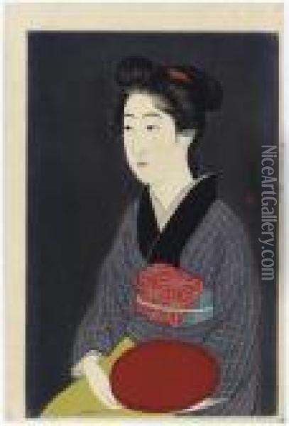 Bon Moteru Onna (woman Holding Tray), 1920.1 Oil Painting - Goyo Hashiguchi