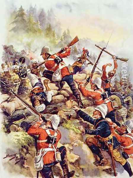 Storming the Heights, illustration from Glorious Battle of English History by Major C.H. Wylly, 1920s Oil Painting - Henry A. (Harry) Payne