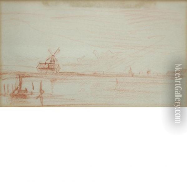 Landscape Withwindmill Oil Painting - Charles-Francois Daubigny