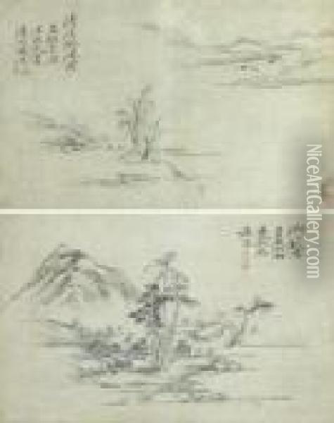 Landscape After An Ancient Master Oil Painting - Hong Ren