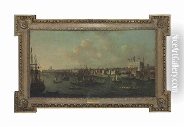 A View Of The Thames, London, With The Tower Of London And St. Paul's Cathedral Beyond Oil Painting - Samuel Scott