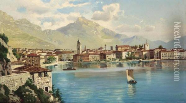 View Of Riva Oil Painting - Giovanni-Battista Camuccini