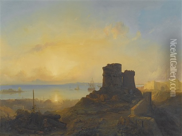 Crusader Castle On The Ottoman Coast Oil Painting - Jacob Jacobs