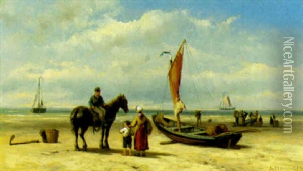 The Day's Catch Oil Painting - Johannes Hermanus Barend Koekkoek
