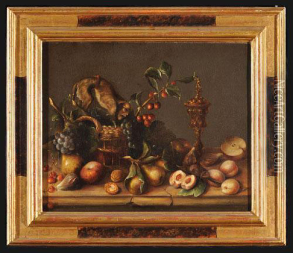 Natura Morta Di Frutti Vari Su Piano In Pietra In Un Cesto, Calice E Una Scimmia. Oil Painting - Frans Snyders