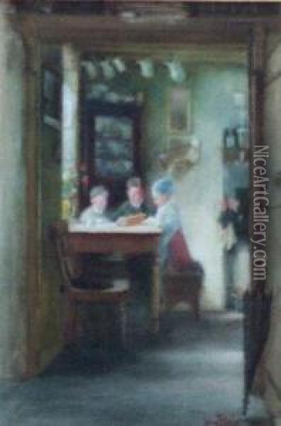 Children At A Kitchen Table Oil Painting - John Blair