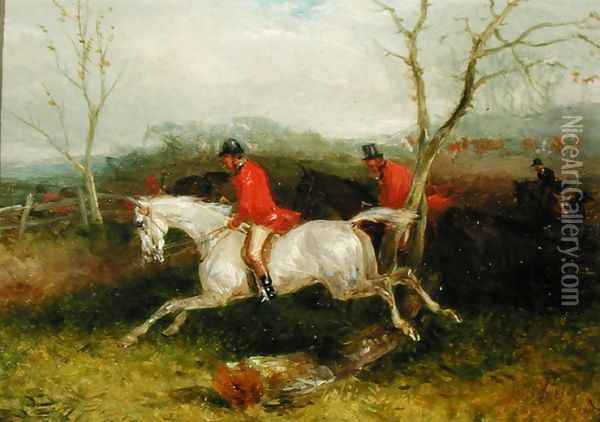 Foxhunting Coming to a Fence Oil Painting - William Joseph Shayer