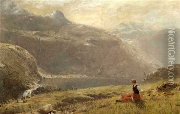 Looking Over The Fjord Oil Painting - Hans Dahl