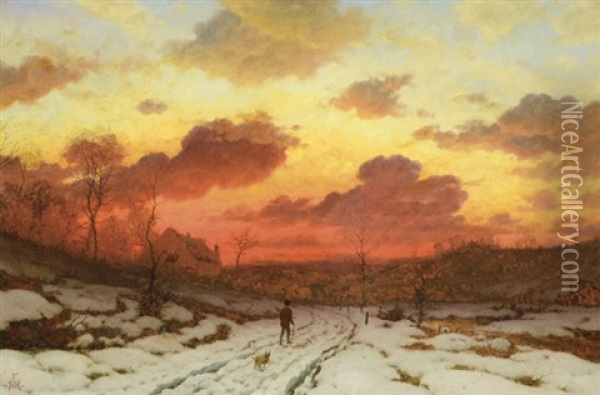 Winter Landscape At Sunset Oil Painting - Frederick William Meyer