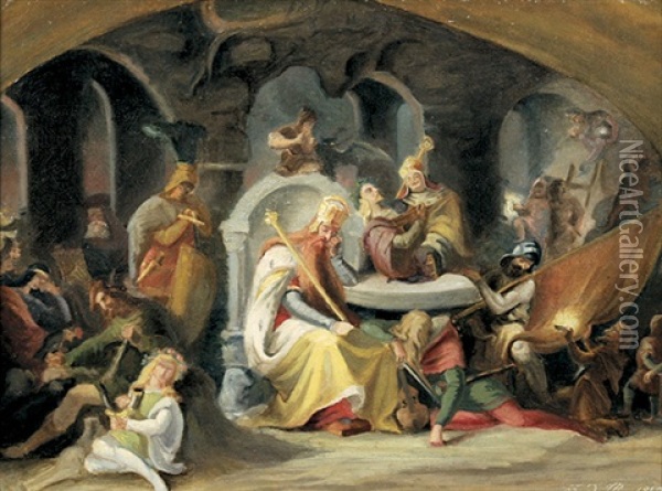Kaiser Friedrich Barbarossa Im Kyffhauser Oil Painting - Eduard Ille