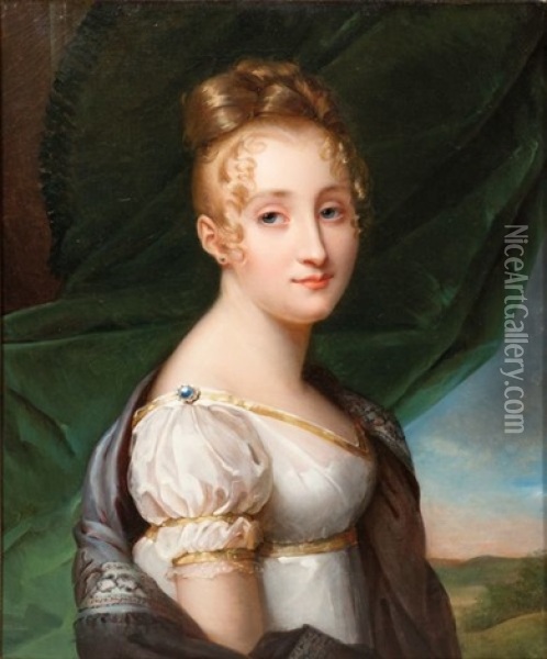 Portrait De Blanche De Buffault (+ Portrait De Madame De Bonneuil, Smllr; 2 Works) Oil Painting - Francois Pascal Simon Gerard