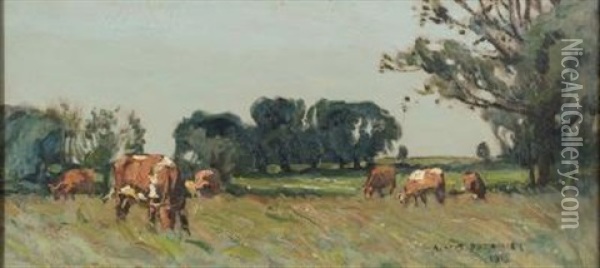 Cattle Grazing In A Meadow Oil Painting - Albert Ernest Bottomley