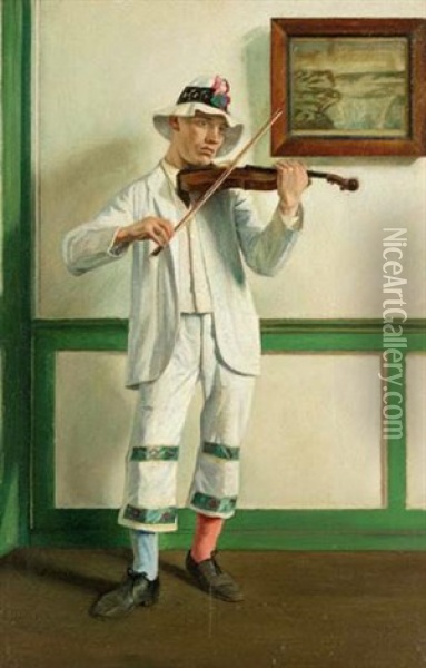 Morris Dancer From Bampton, Oxfordshire Oil Painting - William (Sir) Rothenstein