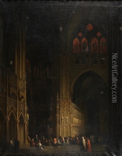 Interior De Catedral Gotica Oil Painting - Genaro Perez Villaamil