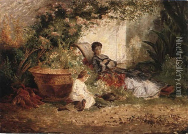 In The Garden Oil Painting - Mariano Barbasan Lagueruela