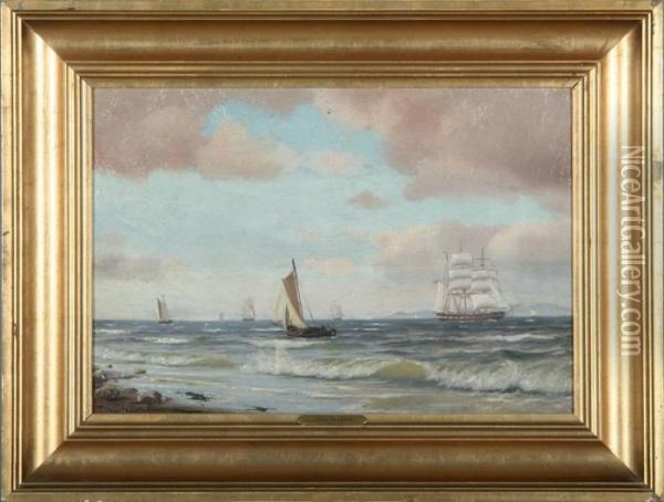 Coast With Several Sailing Ships At The Sea Oil Painting - Johann Jens Neumann