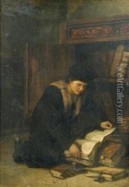 Portrait Of A Scholar In His Library Oil Painting - Hendrik Albert Van Trigt