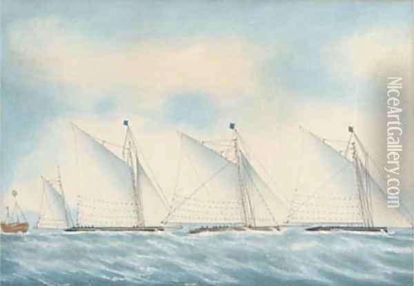 The Ocean Match with the yachts Red Rover, Wanderer and Kiama, 27th August, 1878 Oil Painting - English School
