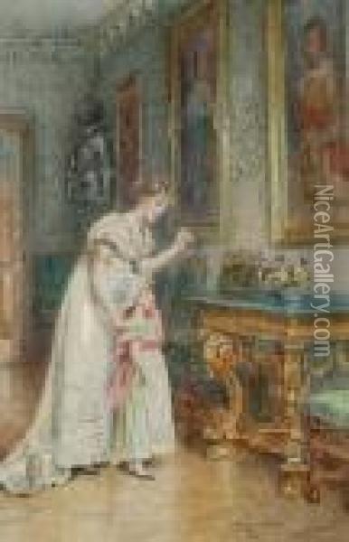 Mother And Child In A Picture Gallery Oil Painting - George Goodwin Kilburne