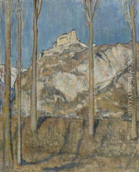 Chateau De Valere, Sion. 1921. Oil Painting - Edouard Vallet
