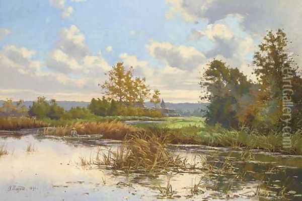 Rowing on still waters Oil Painting - Alphonse Henri Mazard