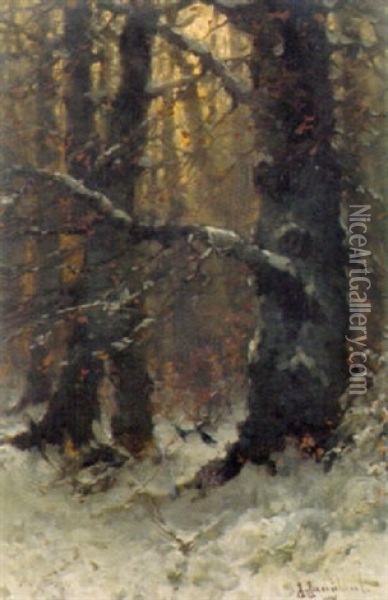 Winterwald Mit Zwei Vogeln Oil Painting - Johann Jungblut