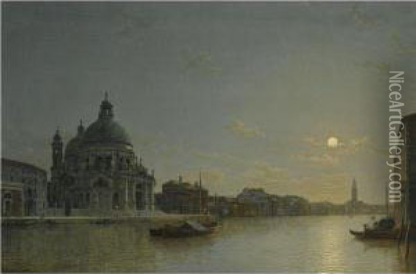 Venice, View Of The Grand Canal With The Church Of Santa Mariadella Salute Oil Painting - Henry Pether