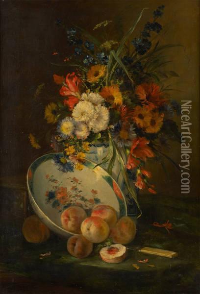 Composition Aux Fleurs Et Aux Peches Oil Painting - Eugene Henri Cauchois