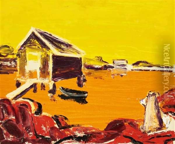 Eka Vid Fiskebod Oil Painting - Gunnar Loeberg
