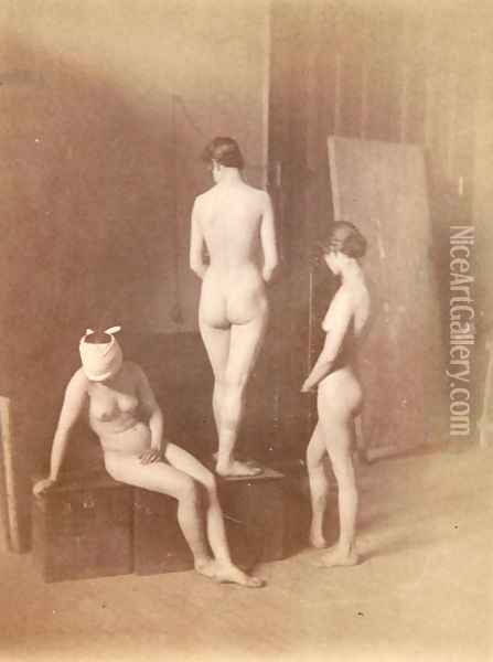 Three Female Nudes, c.1883 Oil Painting - Thomas Cowperthwait Eakins