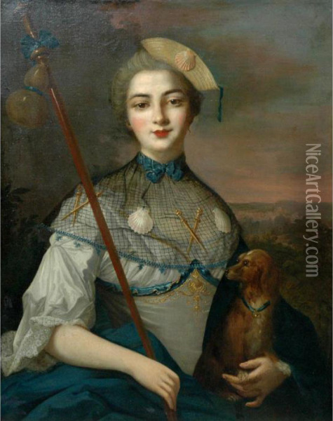 Portrait Of A Noble Lady As A Pilgrim To Santiago De Compostela With Her Dog Oil Painting - Jean-Marc Nattier