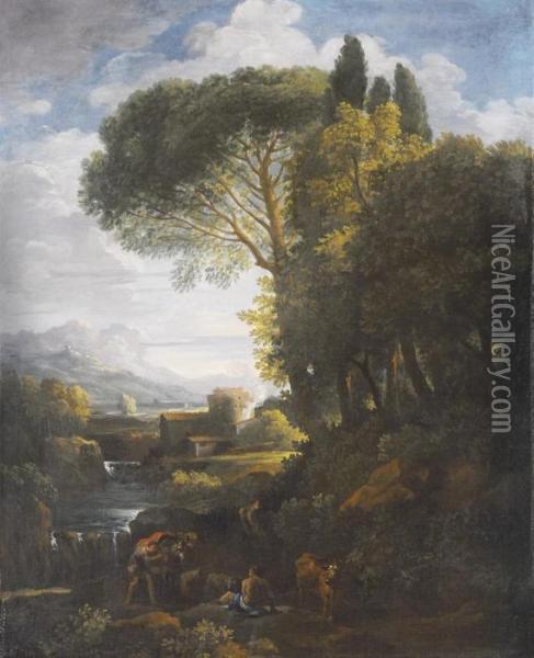 Paesaggio Con Pastori E Animali Oil Painting - Jan Frans Van Bloemen (Orizzonte)
