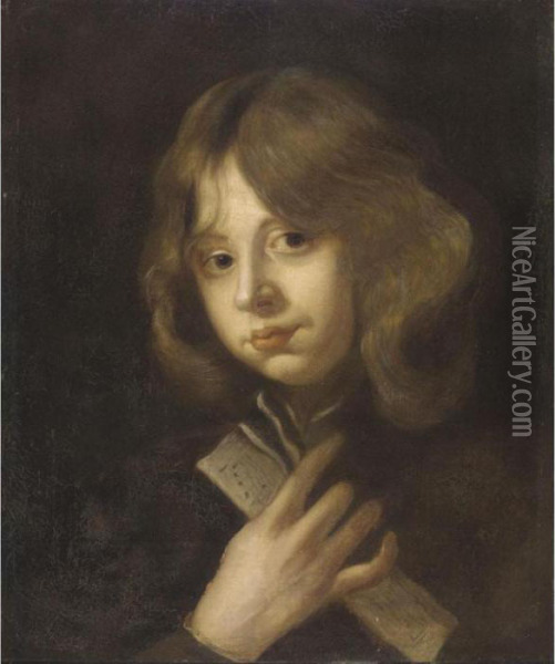 Portrait Of A Young Boy, Head And Shoulders, Holding A Sheet Of Music Oil Painting - Sir Anthony Van Dyck