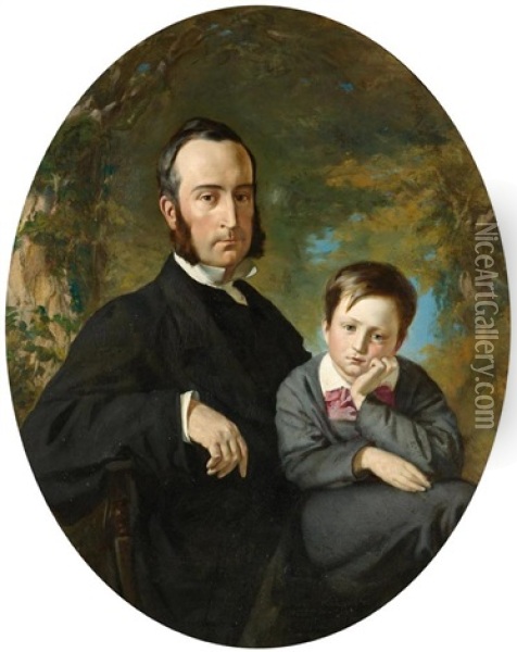 Vater Und Sohn- Thomas Hopewell Und Sein Sohn Timothy Oil Painting - Frank Buchser