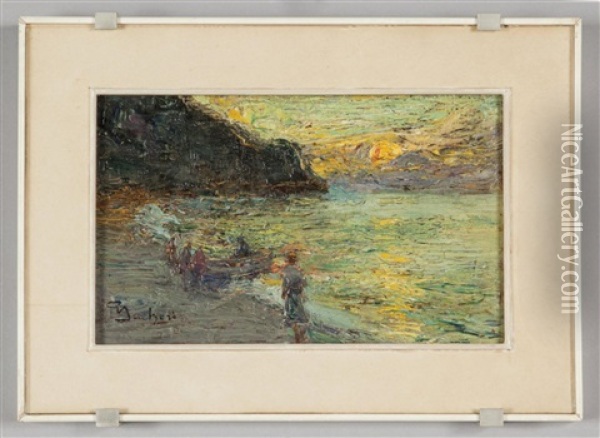 Tramonto In Riva Al Mare Oil Painting - Giuseppe Sacheri