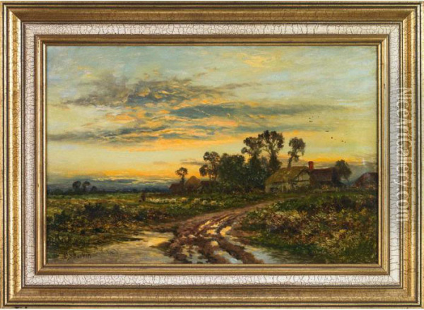 Evening Landscape With Cottage Oil Painting - Daniel Sherrin