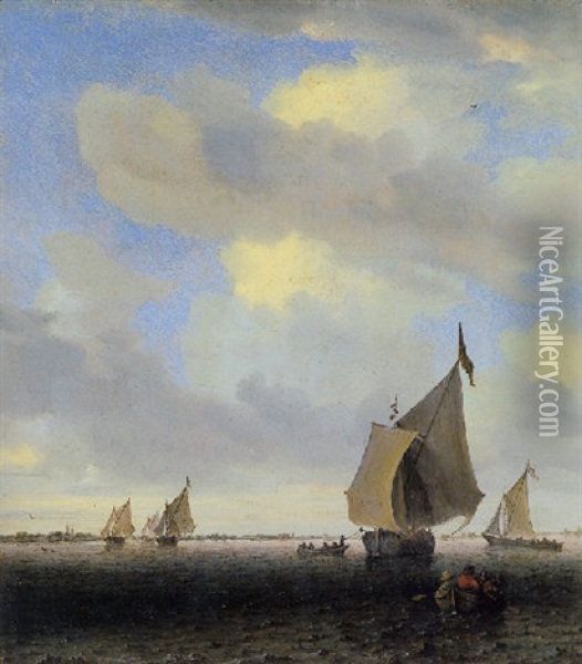 An Estuary With A Wijdschip And Other Smallcraft Oil Painting - Salomon van Ruysdael