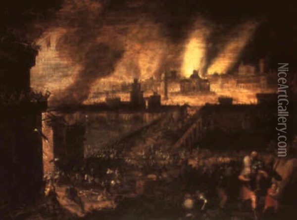 The Fall Of Troy Oil Painting - Daniel van Heil