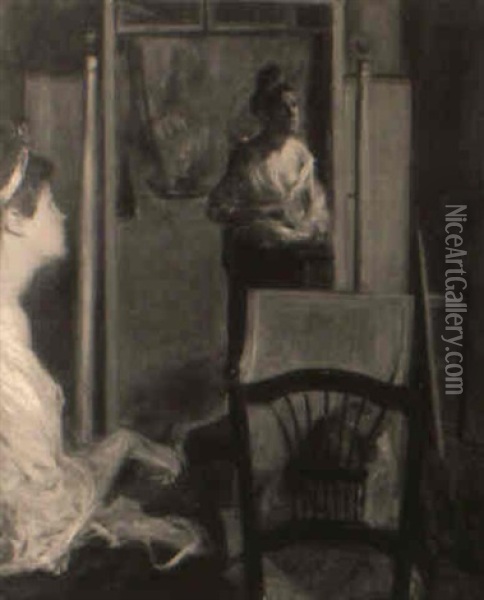 The Mirror Oil Painting - Jacques-Emile Blanche