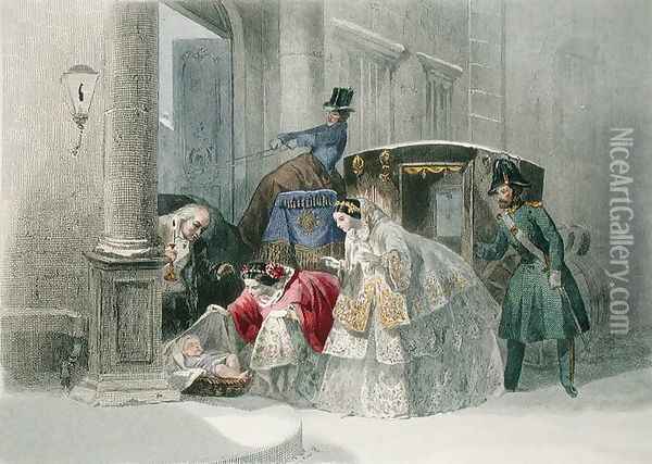 A Good Deed, from Les Modes Parisiennes c.1860 Oil Painting - Francois Claudius Compte-Calix