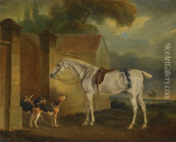 Lord Lonsdale's Fleabitten Grey Hunter, Brass, At Cottesmore With The Cottesmore Hounds Oil Painting - John E. Ferneley