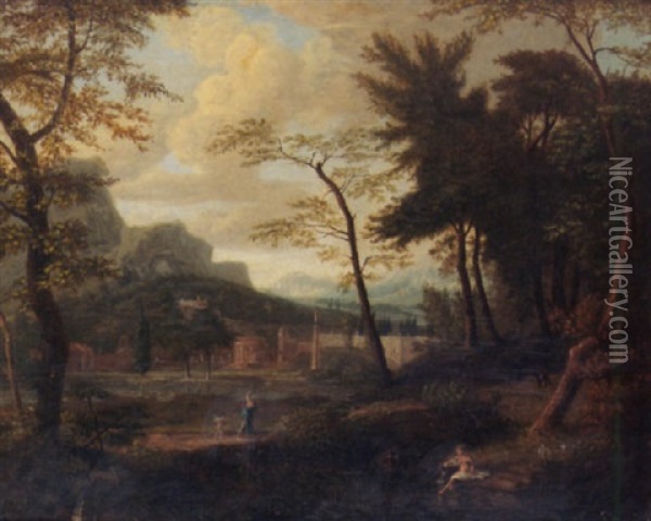 A Classical Landscape With Venus And Cupid Oil Painting - Albert Meyeringh