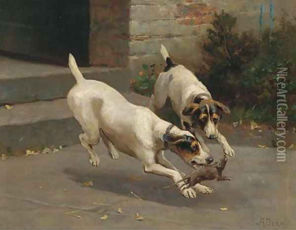 Terriers ratting Oil Painting - Alfred Duke