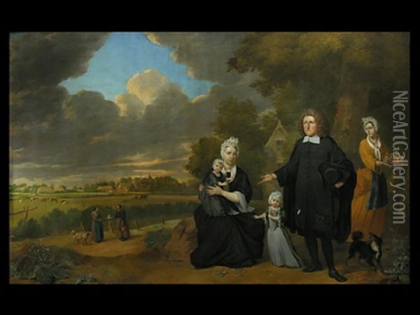Portrait Eines Calvinistischen Geistlichen Mit Seiner Familie Vor Einem Landlichen Hintergrund Oil Painting - Jan Josef Horemans the Elder